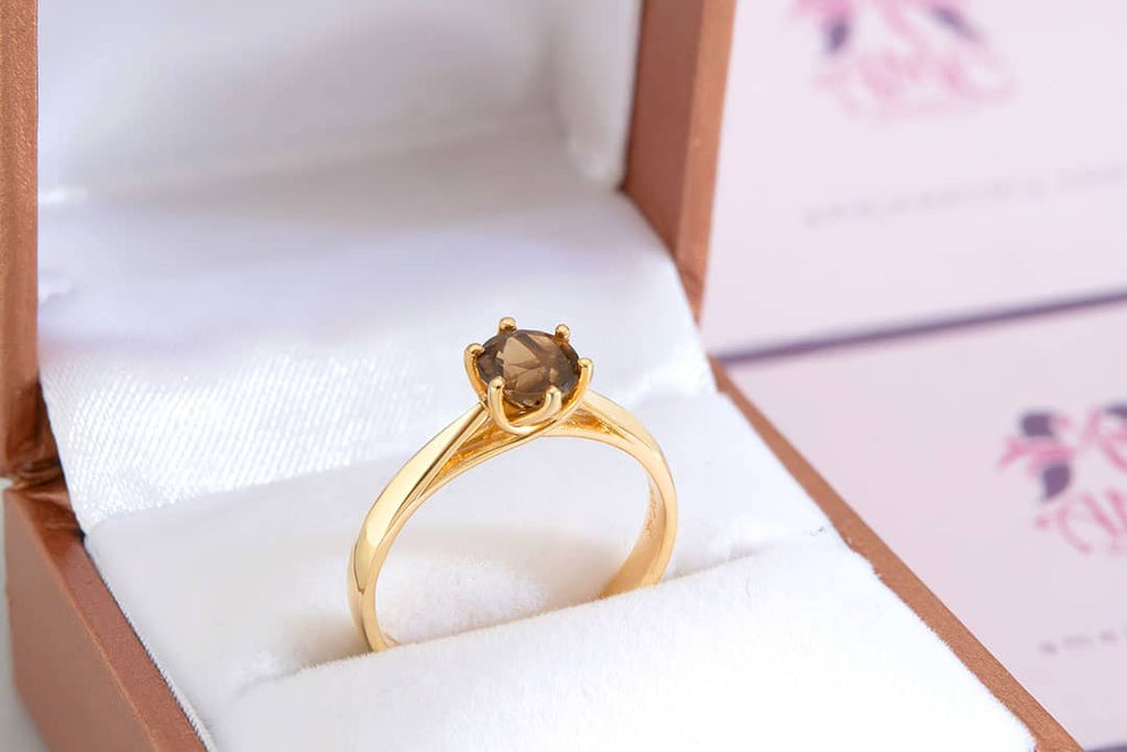 Nhẫn Vàng Đá quý thiên nhiên Brownish Yellow Citrine 6-prong Ring in 14K yellow Gold by AME Jewellery