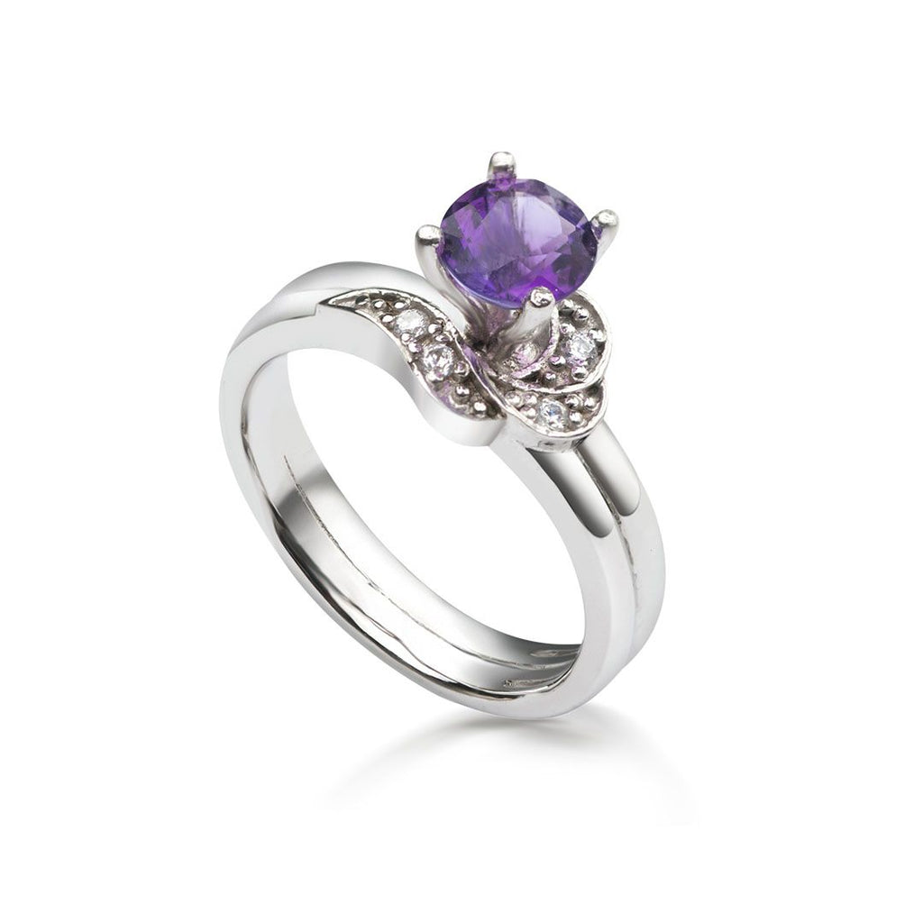 Bague à feuille en améthyste de en argent sterling - AME Jewellery