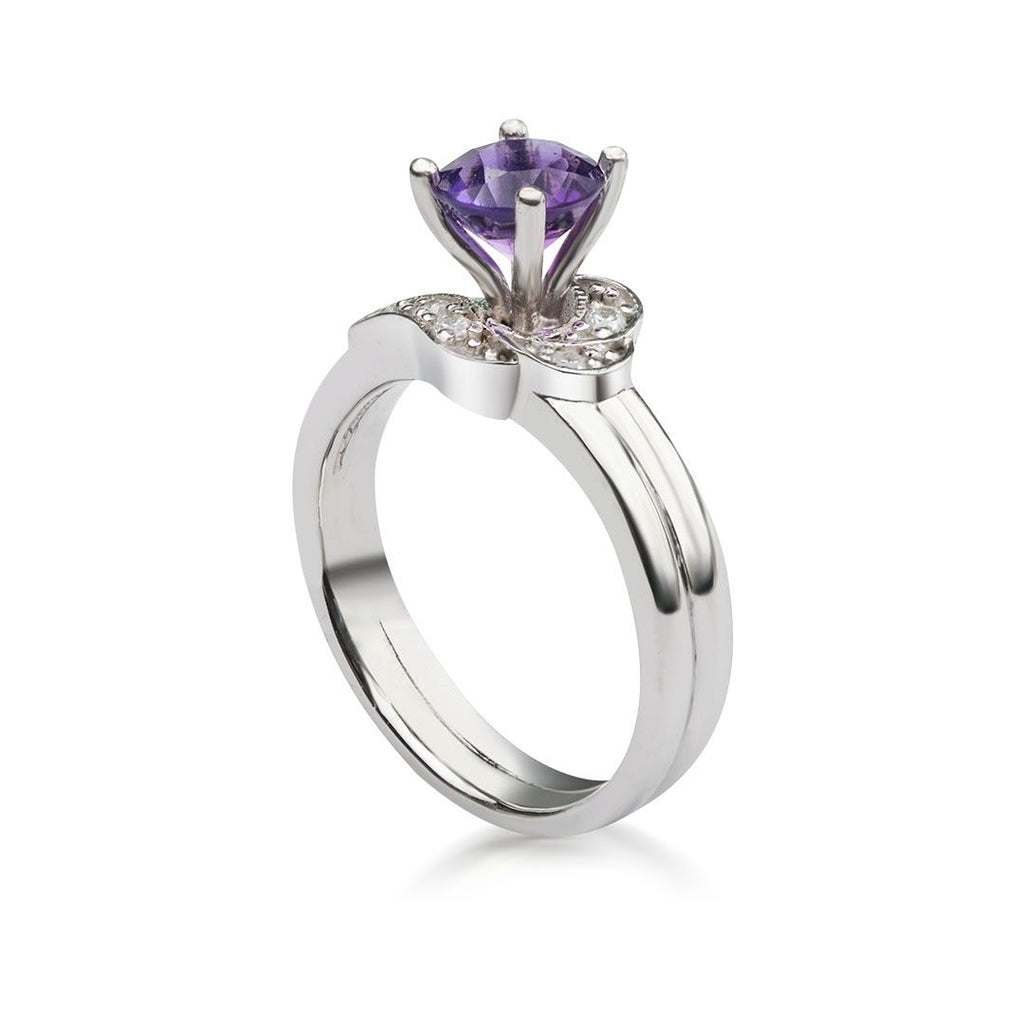 Natural Amethyst Leaf Ring in Sterling Silver - AME Jewellery