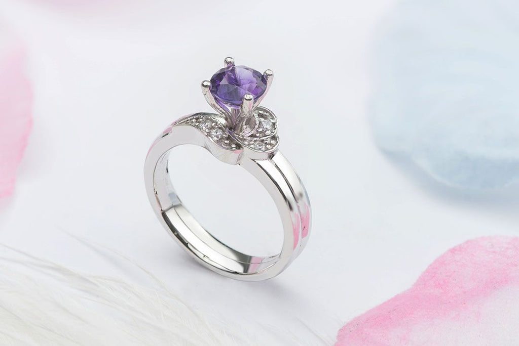 Natural Amethyst Leaf Ring in Sterling Silver - AME Jewellery