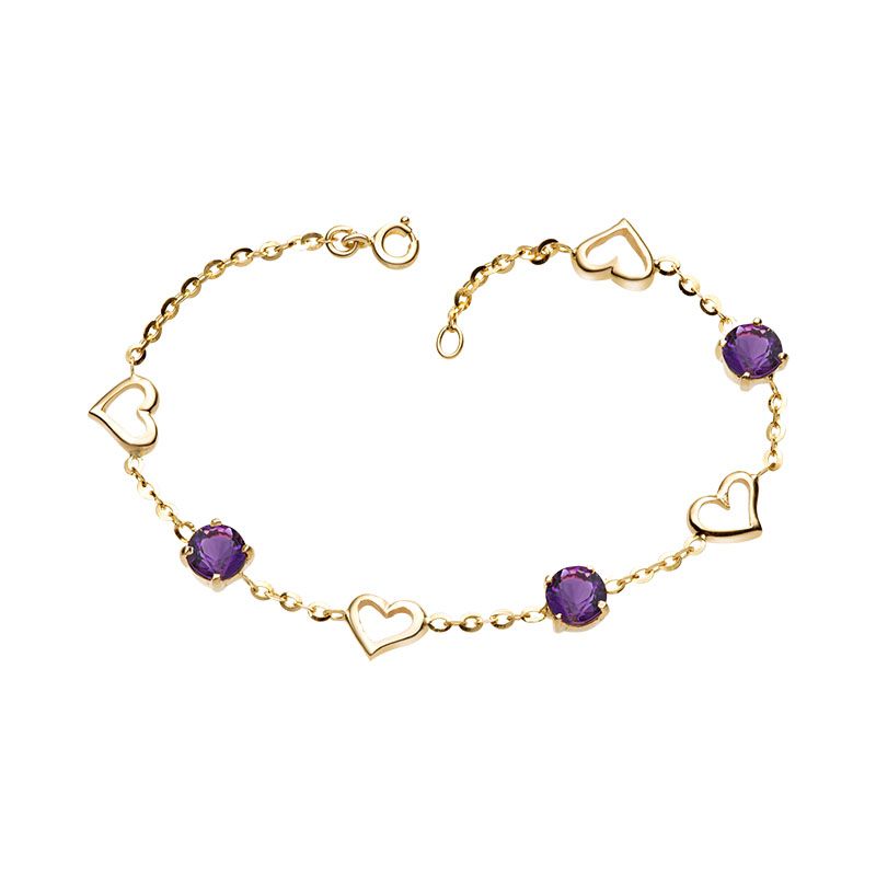 Lắc tay Vàng 14K Đá quý thiên nhiên Amethyst Heart Bracelet in 14K Yellow Gold by AME Jewellery