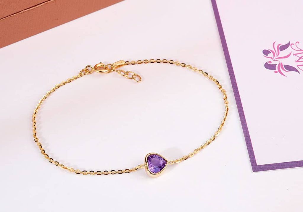 Lắc tay Vàng 14K Đá quý thiên nhiên Heart-cut Amethyst Bezel Bracelet in 14K Yellow Gold by AME Jewellery