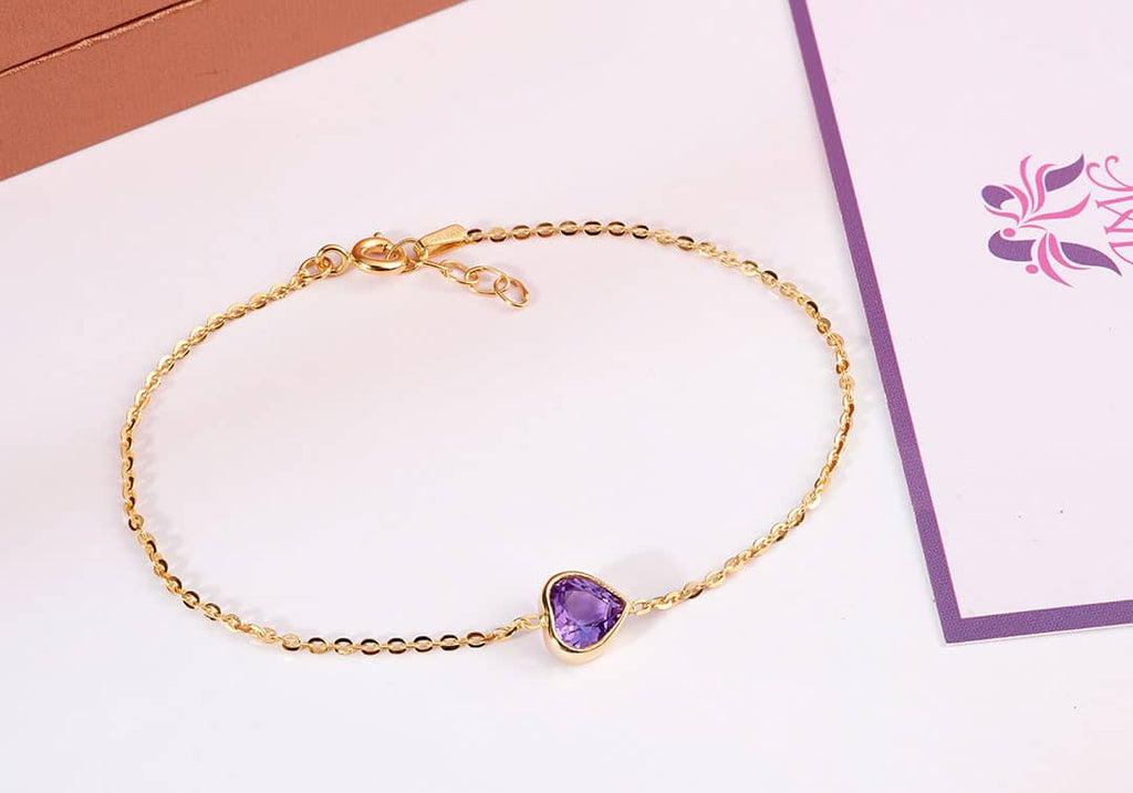 Lắc tay Vàng 14K Đá quý thiên nhiên Amethyst Heart Bezel Bracelet | AME Jewellery