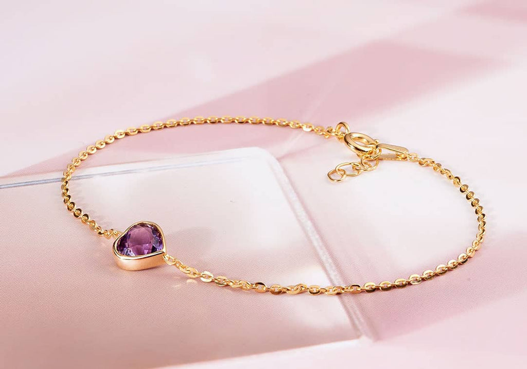 Lắc tay Vàng 14K Đá quý thiên nhiên Heart-cut Amethyst Bezel Bracelet in 14K Yellow Gold by AME Jewellery