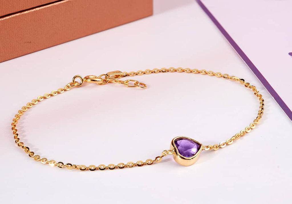 Lắc tay Vàng 14K Đá quý thiên nhiên Heart-cut Amethyst Bezel Bracelet in 14K Yellow Gold by AME Jewellery