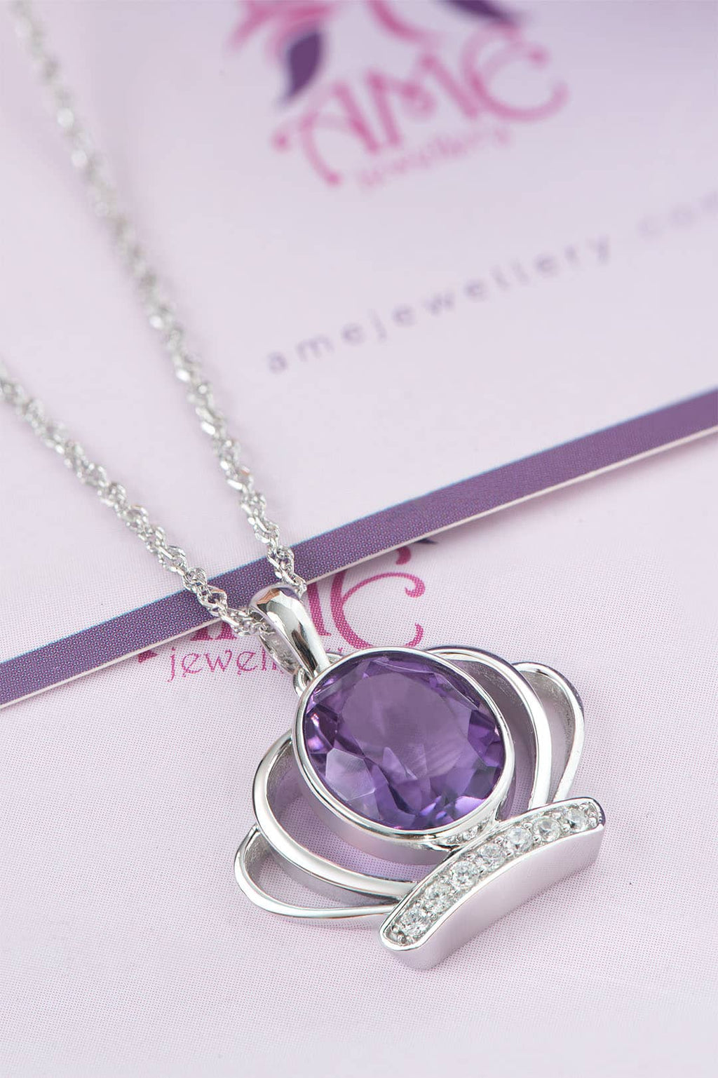 Mặt dây Vương Miện Vàng trắng Đá quý tự nhiên Amethyst Crown Pendant Necklace in 14K White Gold  by AME Jewellery