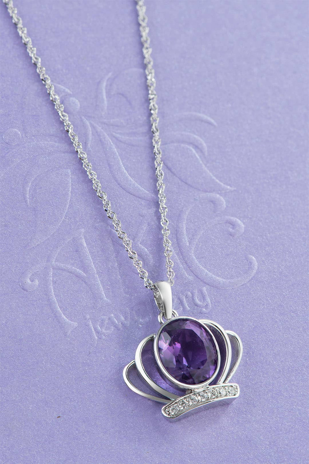 Mặt dây Vương Miện Vàng trắng Đá quý tự nhiên Amethyst Crown Pendant Necklace in 14K White Gold  by AME Jewellery