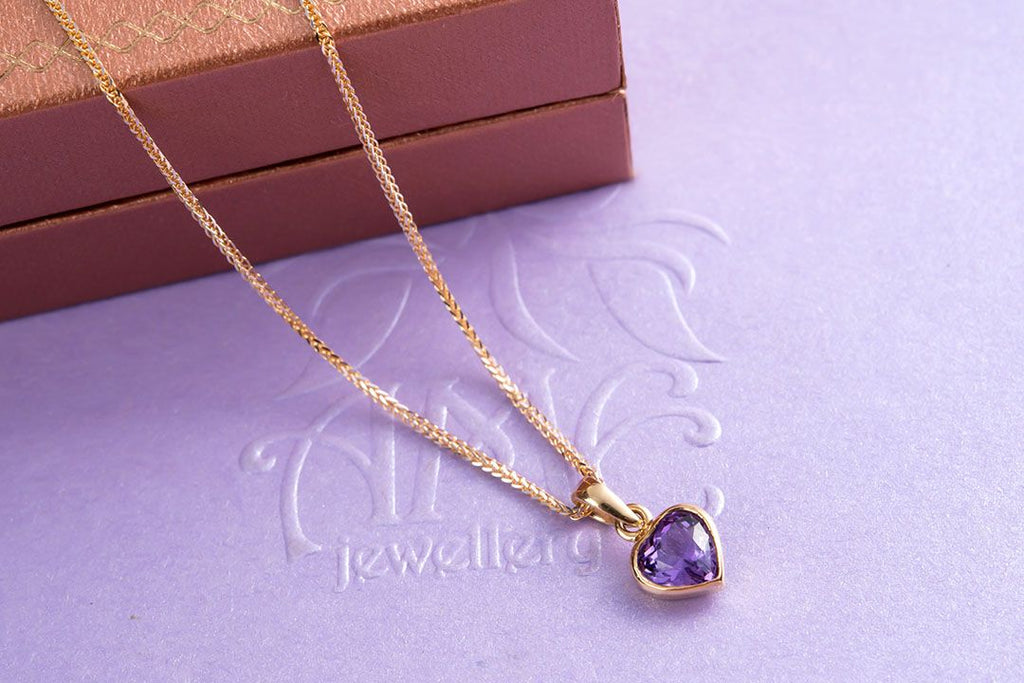 Mặt dây chuyền Vàng Đá quý thiên nhiên Heart-cut Amethyst Pendant Necklace in 14K Yellow Gold by AME Jewellery