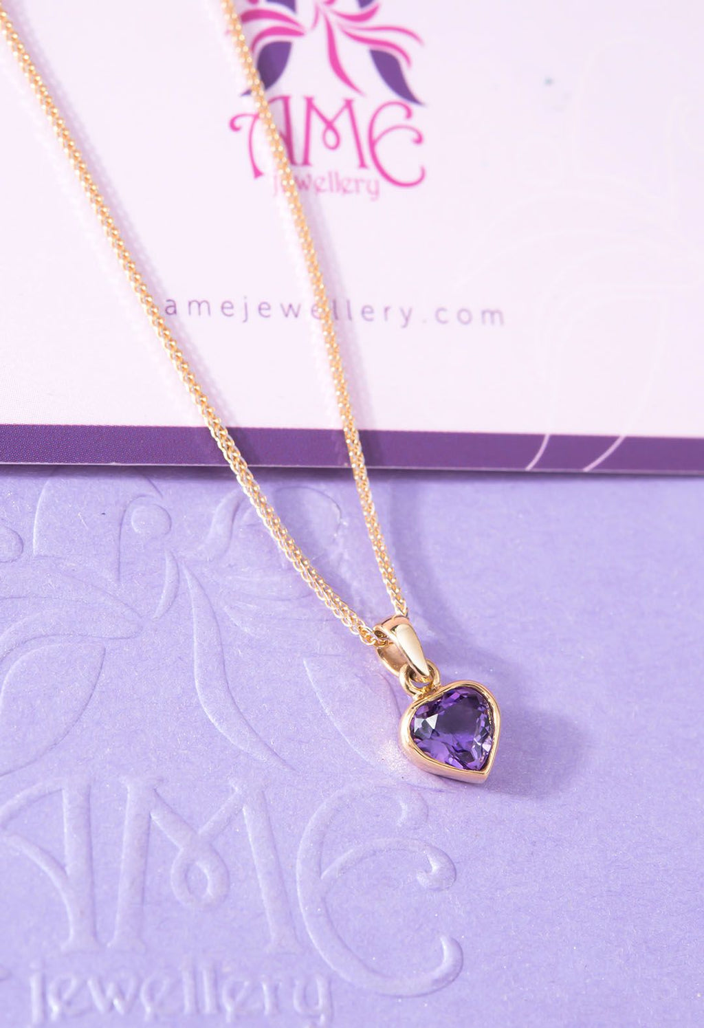 Mặt dây chuyền Vàng Đá quý thiên nhiên Heart-cut Amethyst Pendant Necklace in 14K Yellow Gold by AME Jewellery