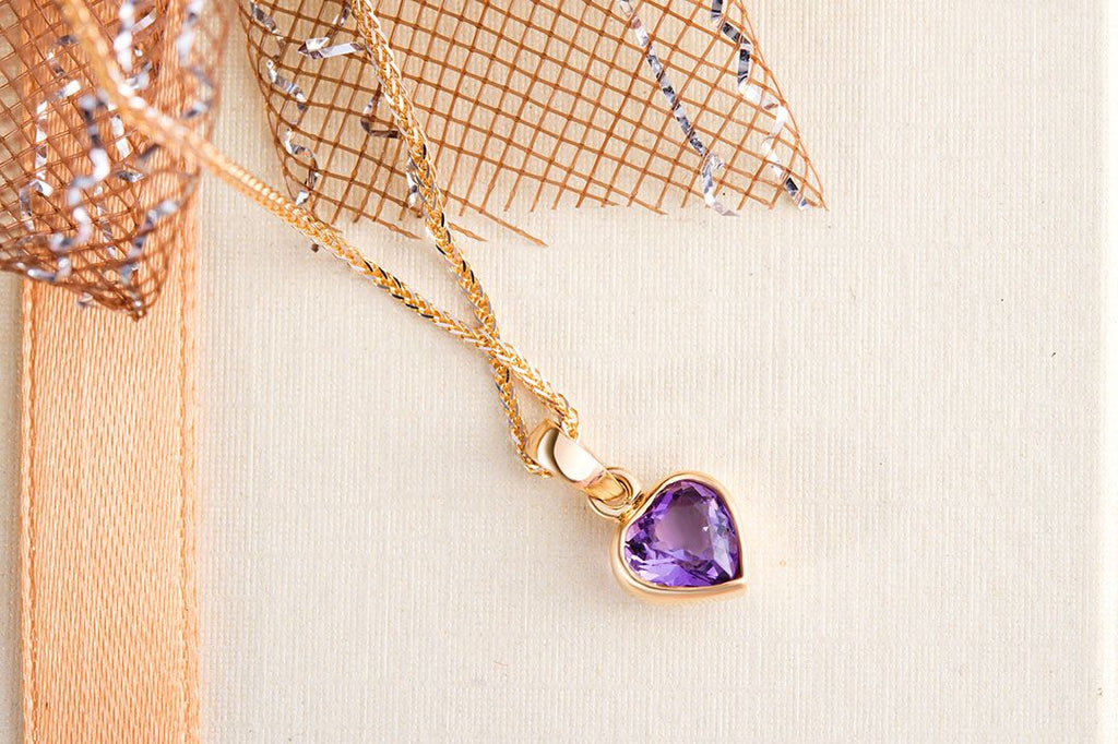 Mặt dây chuyền Vàng Đá quý thiên nhiên Heart-cut Amethyst Pendant Necklace in 14K Yellow Gold by AME Jewellery