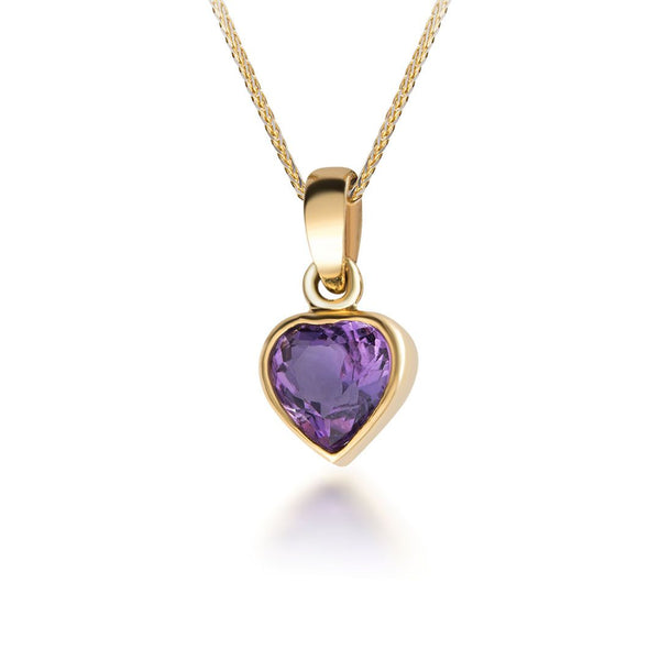 Mặt dây chuyền Vàng Đá quý thiên nhiên Heart-cut Amethyst Pendant Necklace in 14K Yellow Gold by AME Jewellery