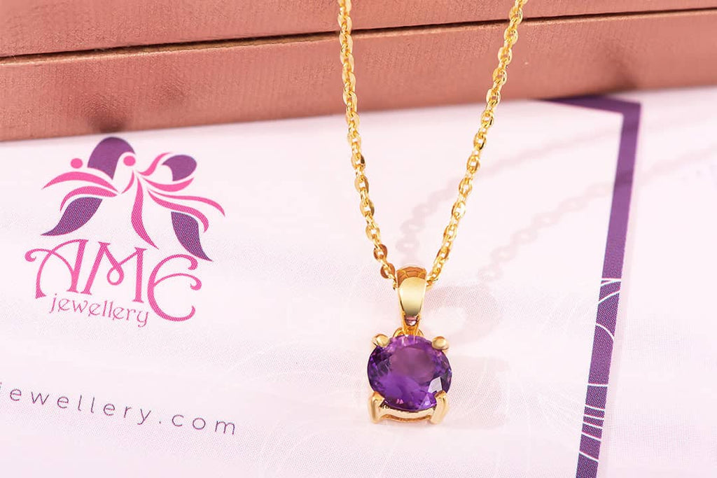 Mặt dây chuyền Vàng Đá quý thiên nhiên Amethyst Pendant Necklace in 14K Yellow Gold by AME Jewellery