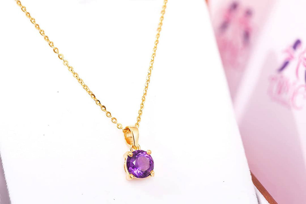 Mặt dây chuyền Vàng Đá quý thiên nhiên Amethyst Pendant Necklace in 14K Yellow Gold by AME Jewellery