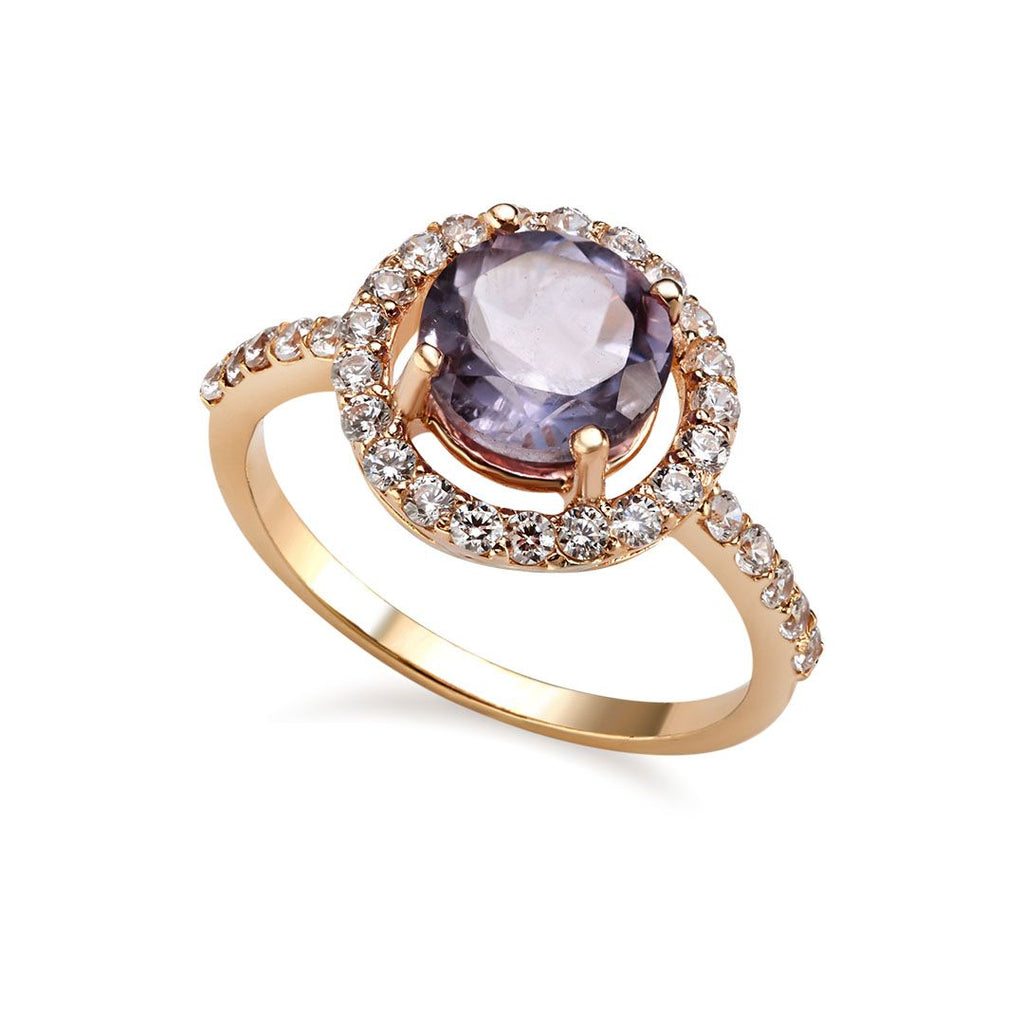 Nhẫn nữ Vàng Đá quý thiên nhiên Amethyst halo ring in 14K yellow gold by AME Jewellery