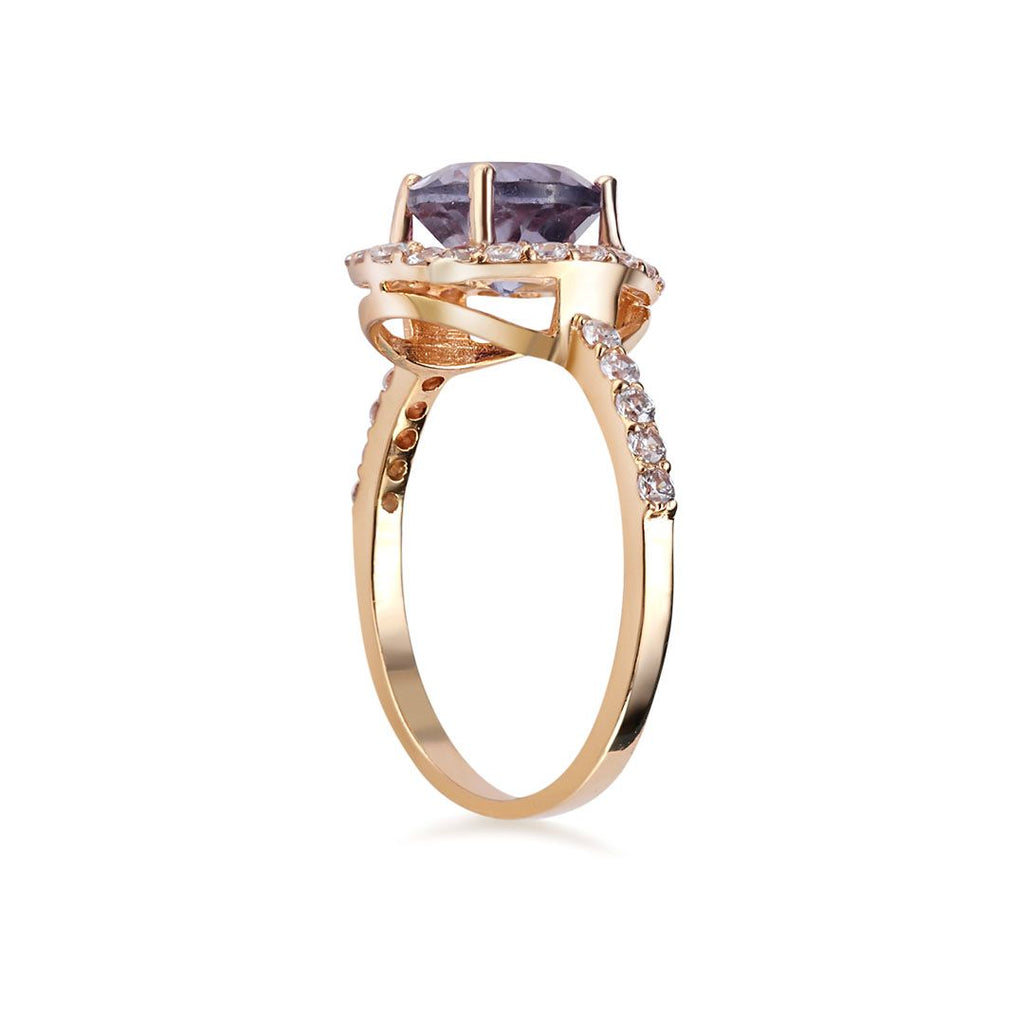 Nhẫn nữ Vàng Đá quý thiên nhiên Amethyst halo ring in 14K yellow gold by AME Jewellery