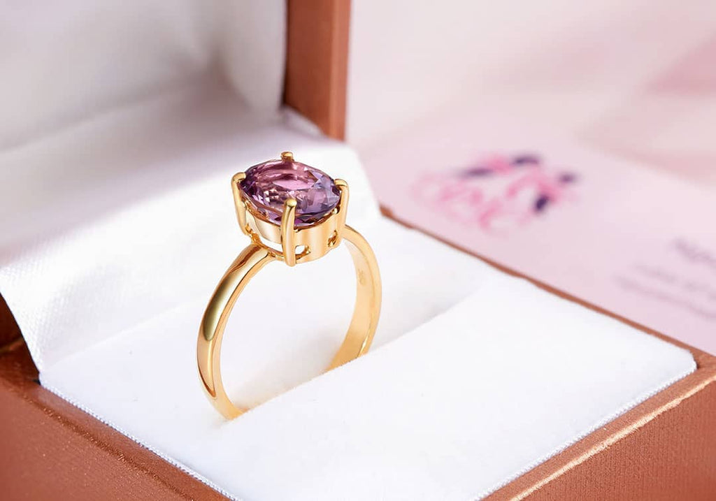 Nhẫn nữ Vàng 14K Đá quý thiên nhiên oval Amethyst Ring in 14K Yellow Gold by by AME Jewellery