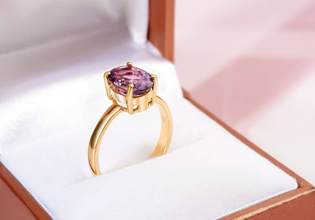 Nhẫn nữ Vàng 14K Đá quý thiên nhiên oval Amethyst Ring in 14K Yellow Gold by by AME Jewellery