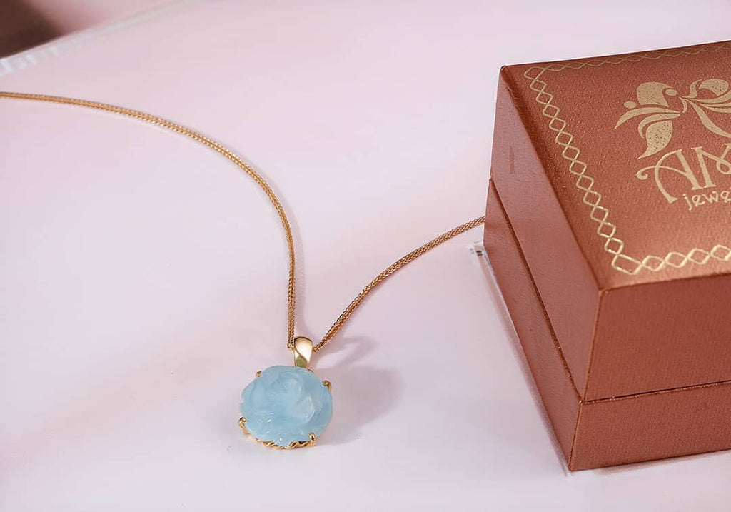 Mặt dây Hoa hồng Vàng 14K Đá quý tự nhiên Aquamarine Gold Pendant - AME Jewellery