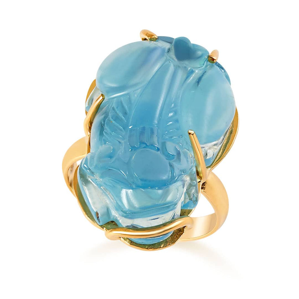 Nhẫn Vàng Tỳ hưu Đá quý thiên nhiên Natural Aquamarine Carved Pixiu Ring in 14K Yellow Gold by AME Jewellery