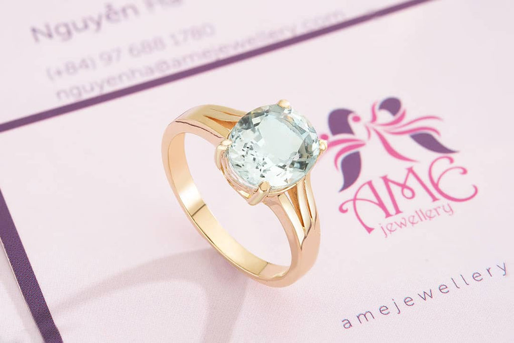 Nhẫn Vàng 14K Đá quý thiên nhiên Oval-cut Aquamarine Gold Ring |AME Jewellery
