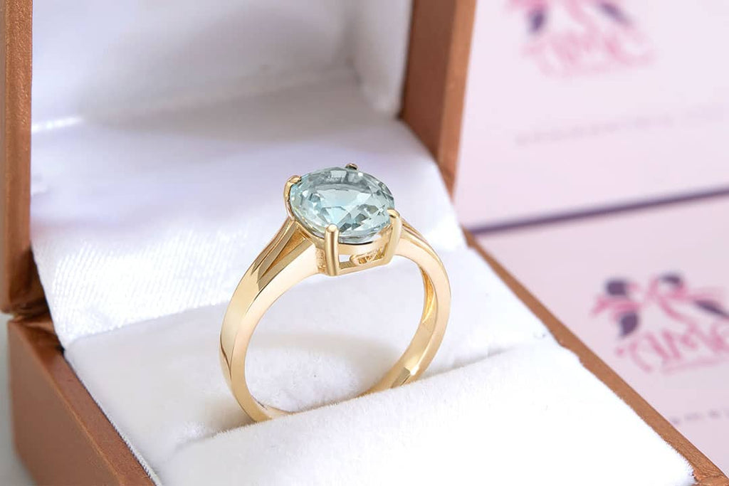 Nhẫn Vàng Đá quý thiên nhiên Oval-cut Aquamarine Ring in 14K yellow Gold by AME Jewellery