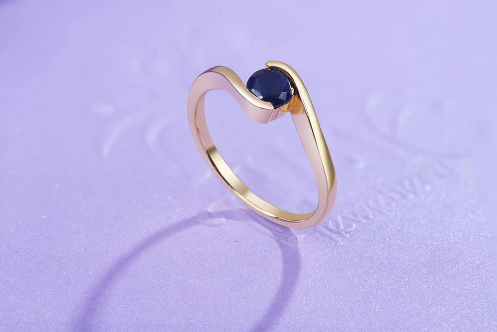 Nhẫn Vàng Đá quý tự nhiên Blue Sapphire Solitaire Ring in 14K Yellow Gold by AME Jewellery