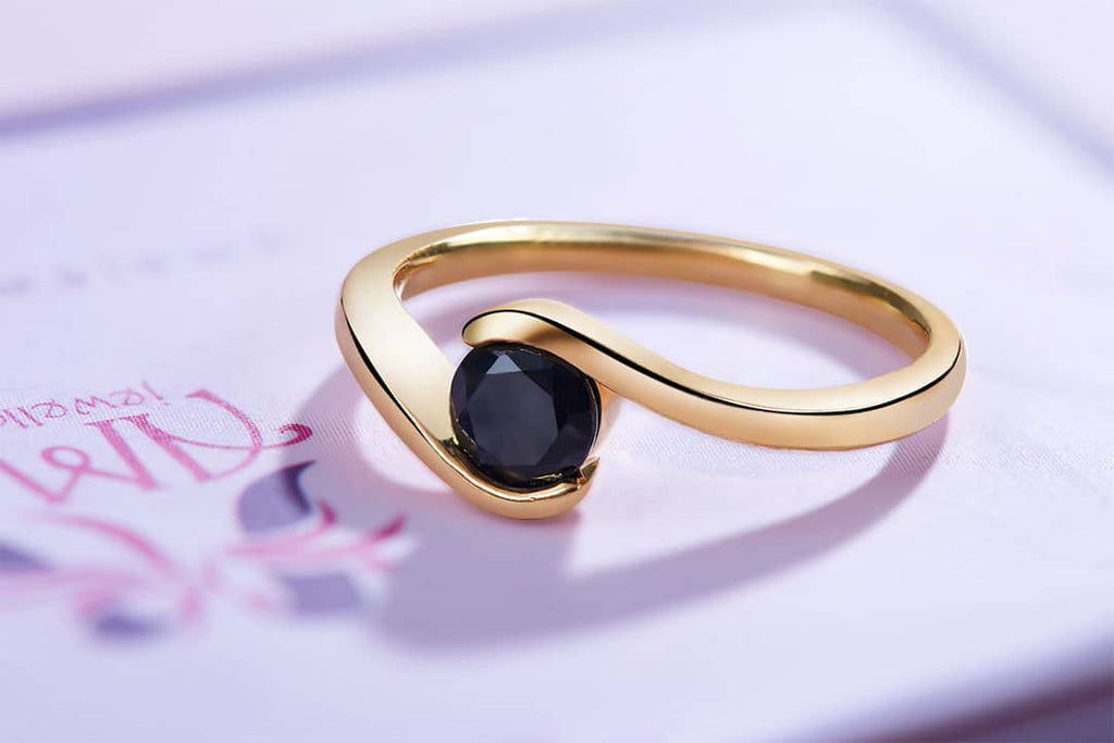 Nhẫn Vàng Đá quý tự nhiên Blue Sapphire Solitaire Ring in 14K Yellow Gold by AME Jewellery