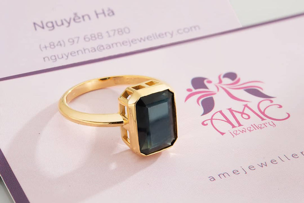 Nhẫn Vàng 14K Đá quý tự nhiên rectangle blue Sapphire Gold Ring | AME Jewellery