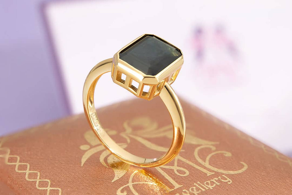 Nhẫn Vàng 14K Đá quý tự nhiên rectangle blue Sapphire Gold Ring | AME Jewellery