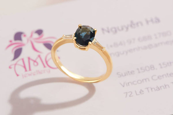 Nhẫn nữ Vàng Đá quý tự nhiên Oval Blue Sapphire Ring in 14K Yellow Gold by AME Jewellery