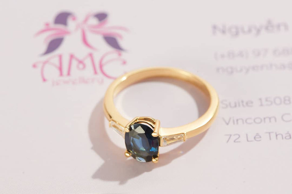 Nhẫn nữ Vàng Đá quý tự nhiên Oval Blue Sapphire Ring in 14K Yellow Gold by AME Jewellery