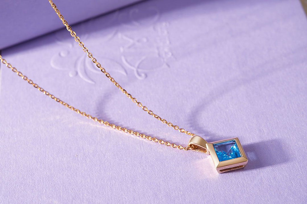 Mặt dây chuyền Vàng 14K Đá quý thiên nhiên Blue Topaz Pendant necklace in 14K yellow Gold by AME Jewellery