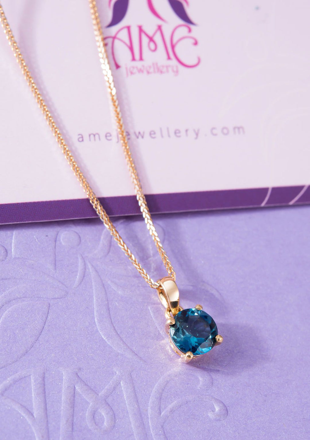 Mặt dây chuyền Vàng 14K Đá quý thiên nhiên London Blue Topaz Pendant Necklace in 14K Yellow Gold by AME Jewellery