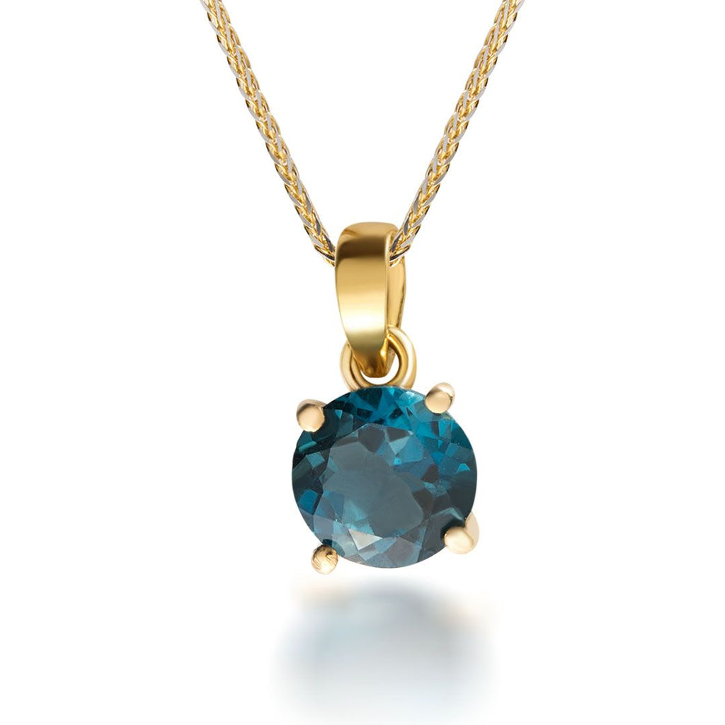 Mặt dây Vàng 14K Đá quý thiên nhiên London Blue Topaz Gold Pendant - AME Jewellery