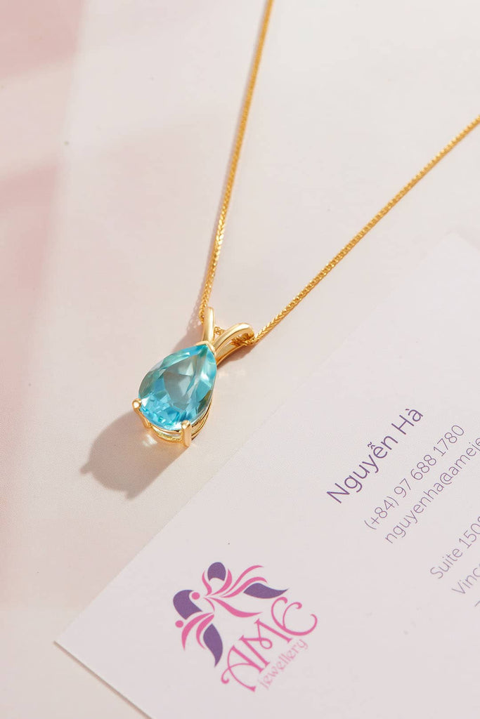 Mặt dây Vàng Đá quý thiên nhiên Natural Pear Blue Topaz Pendant in 14K Yellow Gold | AME Jewellery