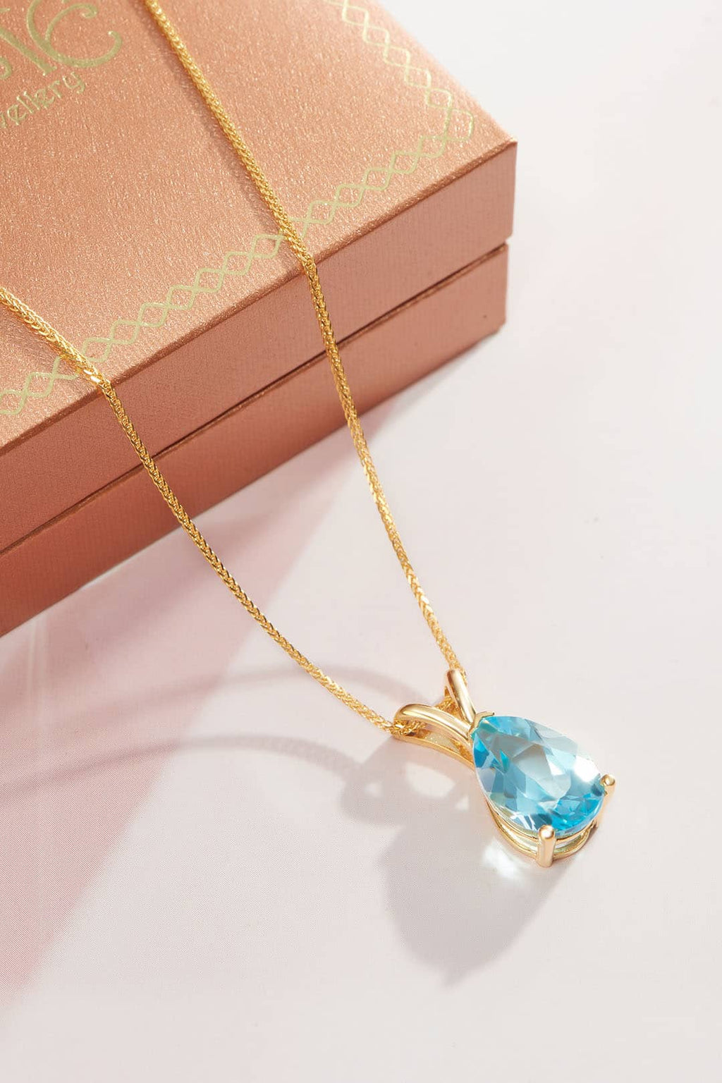 Mặt dây chuyền Vàng Đá quý thiên nhiên Pear Blue Topaz Pendant Necklace in 14K Yellow Gold by AME Jewellery