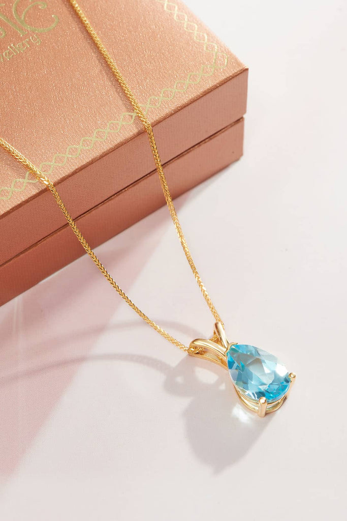 Mặt dây Vàng Đá quý thiên nhiên Natural Pear Blue Topaz Pendant in 14K Yellow Gold | AME Jewellery