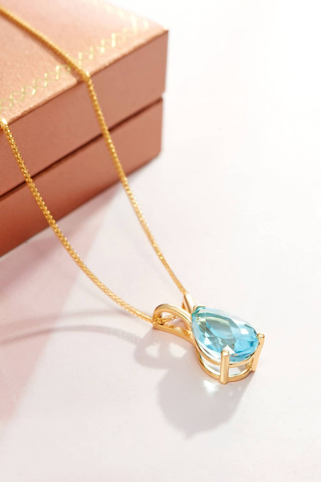 Mặt dây chuyền Vàng Đá quý thiên nhiên Pear Blue Topaz Pendant Necklace in 14K Yellow Gold by AME Jewellery