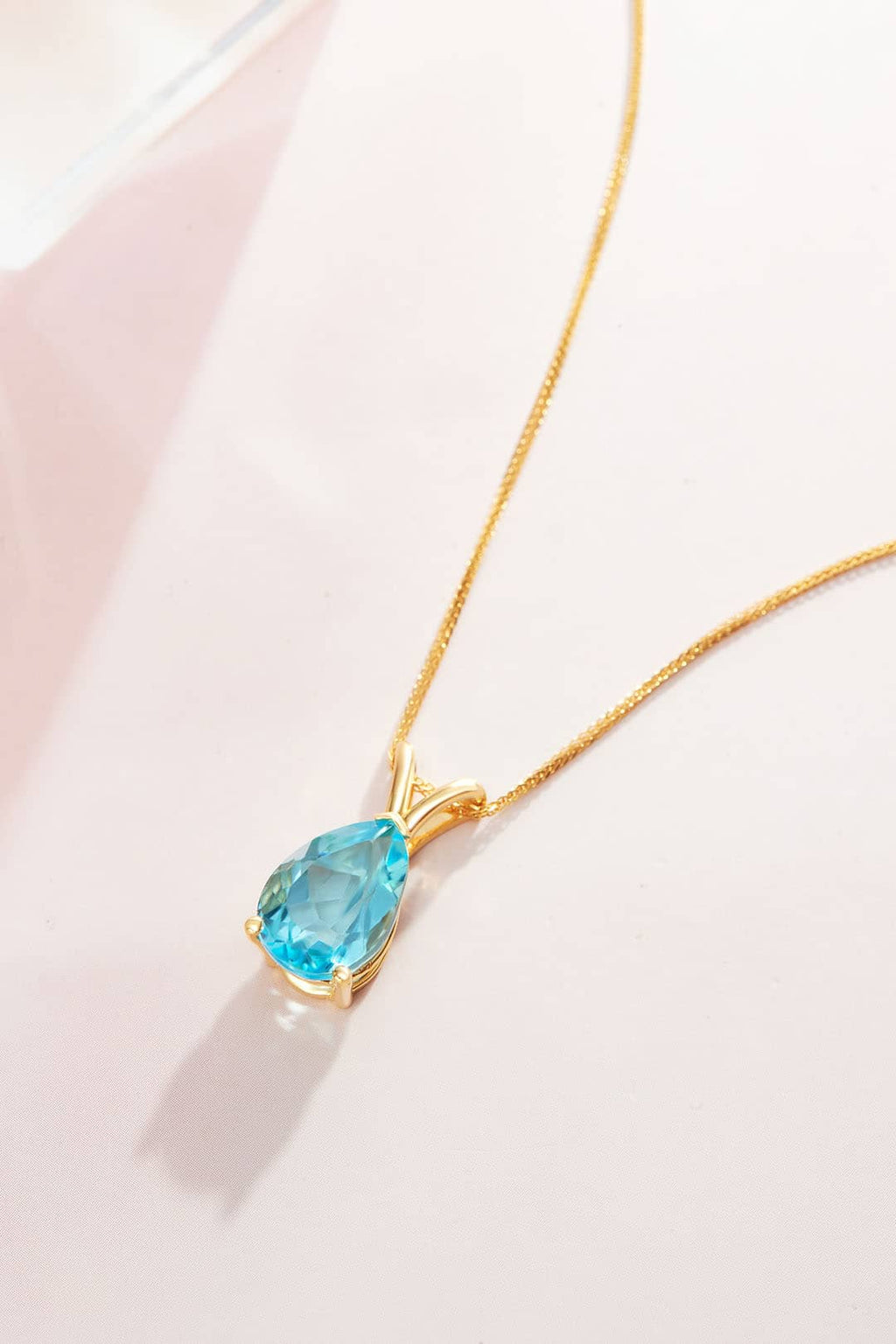 Mặt dây chuyền Vàng Đá quý thiên nhiên Pear Blue Topaz Pendant Necklace in 14K Yellow Gold by AME Jewellery