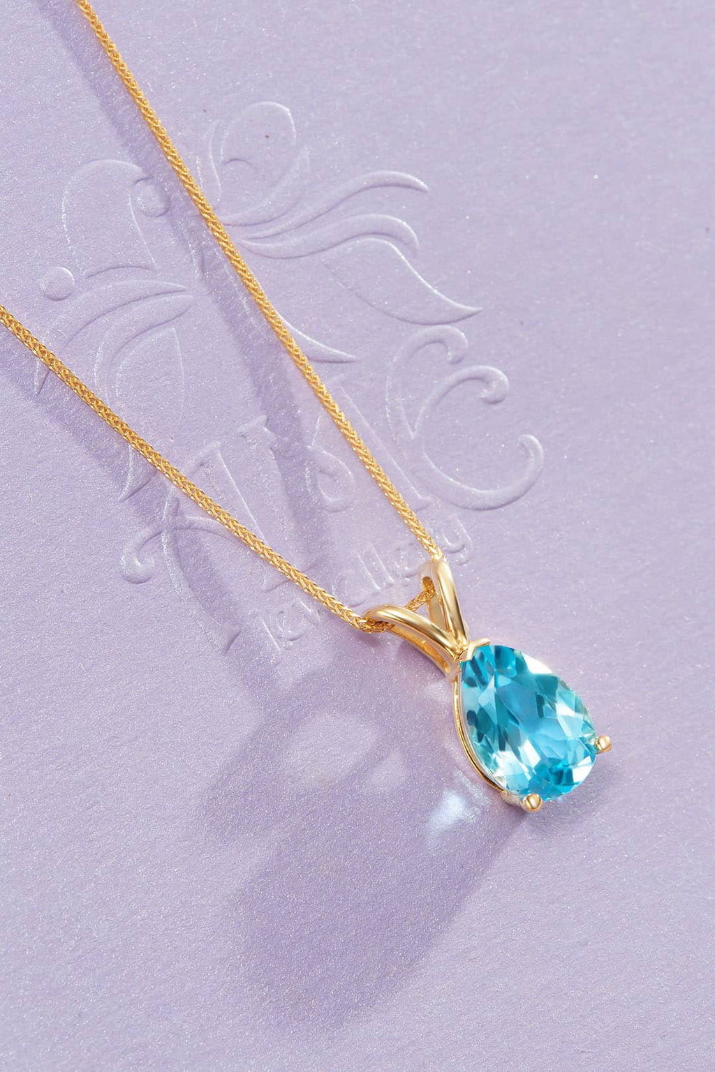 Mặt dây chuyền Vàng Đá quý thiên nhiên Pear Blue Topaz Pendant Necklace in 14K Yellow Gold by AME Jewellery