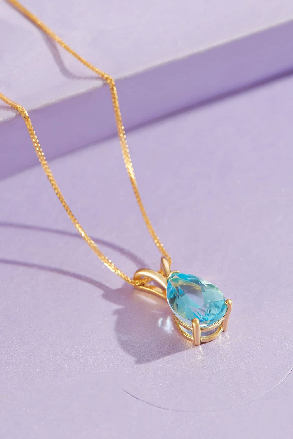 Mặt dây chuyền Vàng Đá quý thiên nhiên Pear Blue Topaz Pendant Necklace in 14K Yellow Gold by AME Jewellery