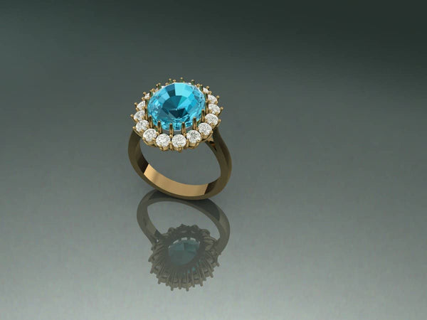 10x12mm Natural oval cut Blue Topaz 14K Gold Ring | AME Jewellery