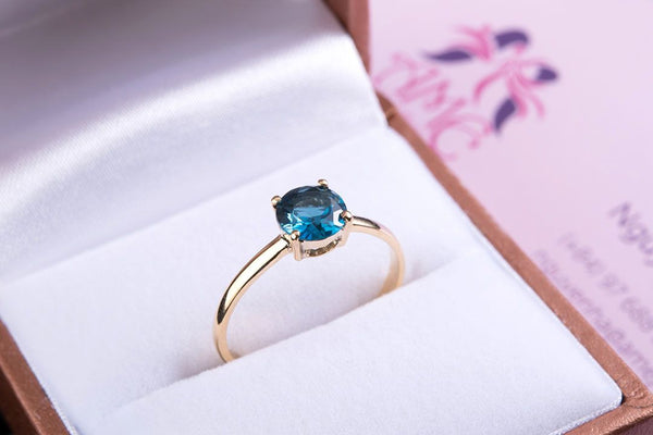 Nhẫn Vàng 14K Đá quý thiên nhiên London Blue Topaz Gold Ring - AME Jewellery
