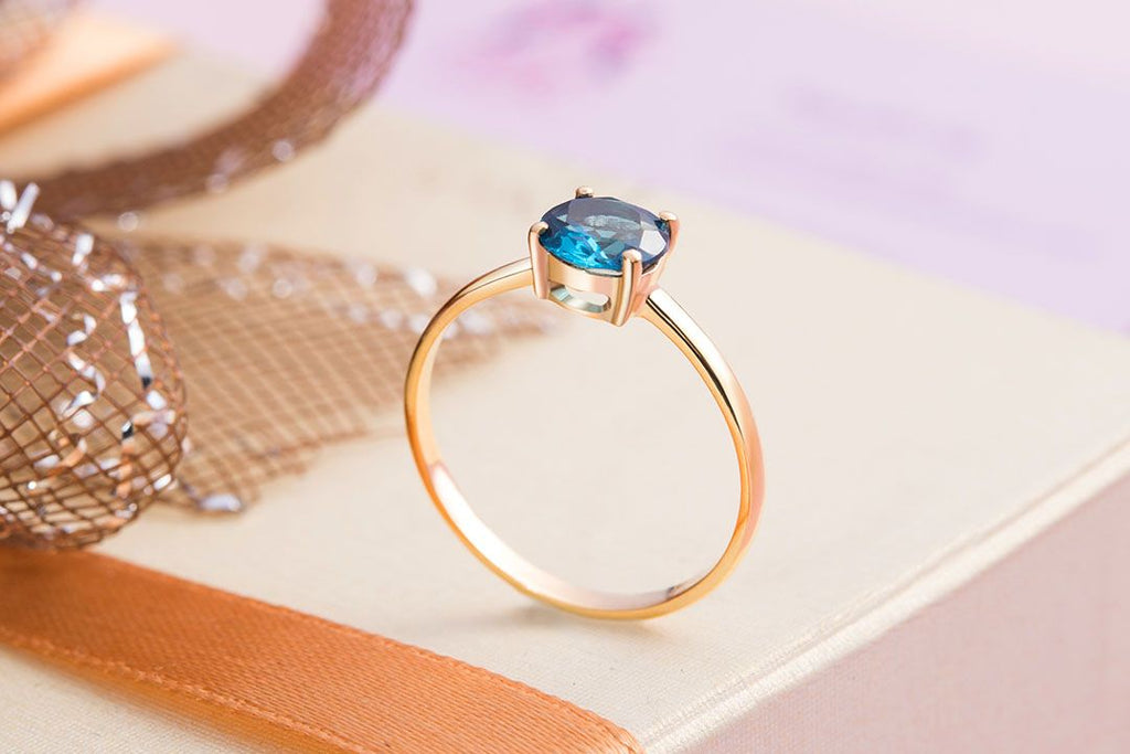 Nhẫn Vàng 14K Đá quý thiên nhiên London Blue Topaz Gold Ring - AME Jewellery