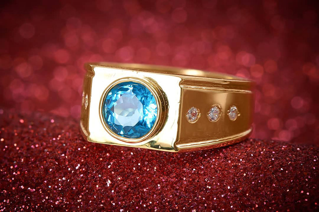 Nhẫn Nam Vàng 14K Đá quý thiên nhiên Blue Topaz Gold Men’s Ring | AME Jewellery