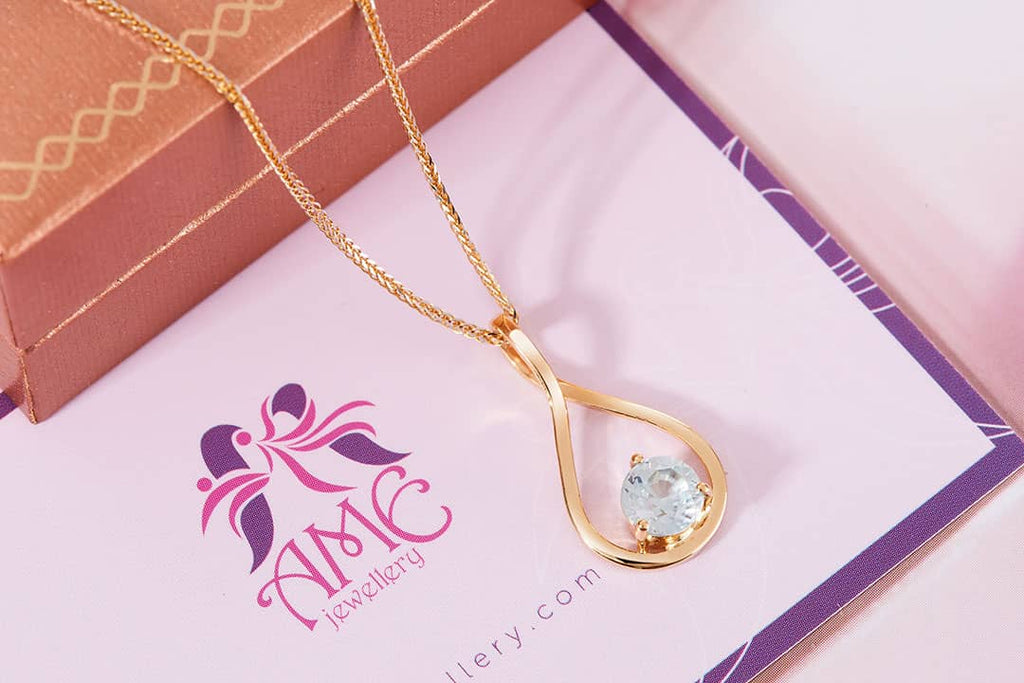 Mặt dây chuyền Vàng Blue Zircon Pendant Necklace in 14K Yellow Gold by AME Jewellery