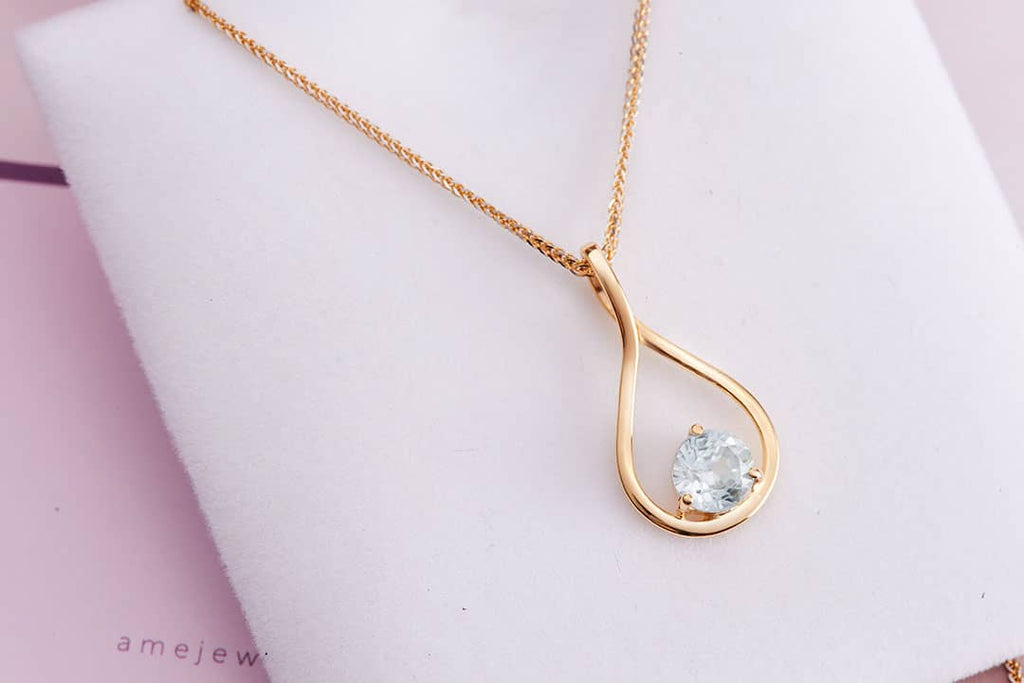 Mặt dây chuyền Vàng Blue Zircon Pendant Necklace in 14K Yellow Gold by AME Jewellery