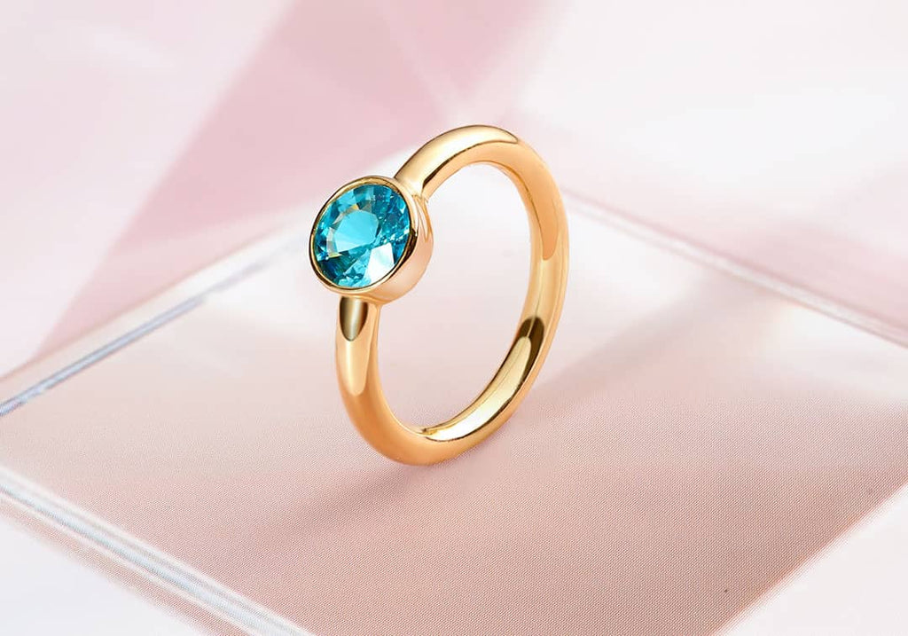 Nhẫn Vàng 14K Đá quý thiên nhiên Blue Zircon Bezel Ring in 14K Yellow Gold by AME Jewellery