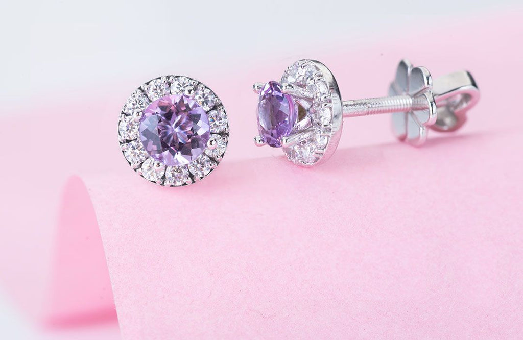 Bông tai Đá quý tự nhiên Amethyst Halo Silver Earrings by AME Jewellery