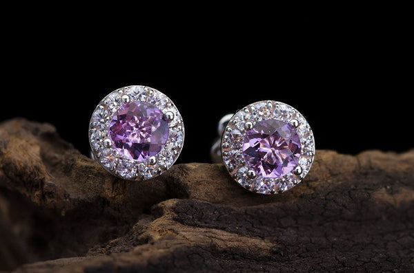Natural Amethyst Halo Earrings in Sterling Silver - AME Jewellery